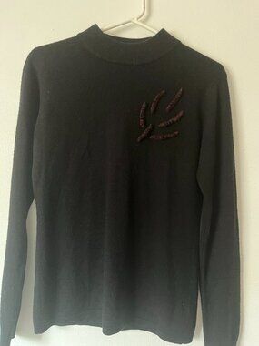 Escalade Black Vintage Sweater, rond Collar, Embroidered Detail, Size L